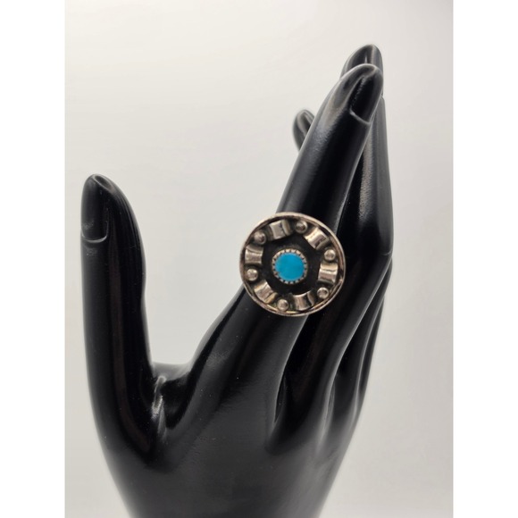 Unbranded Jewelry - Vintage Sterling Silver Turquoise Shadowbox Ring Southwestern Size 6.25 Round